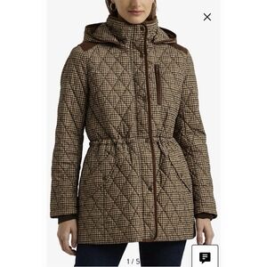 Lauren Ralph Lauren Women's Quilted Hooded Coat Puffer Jacket Houndstooth XXL